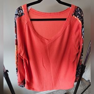 Waffle Long Puff Sleeve Top